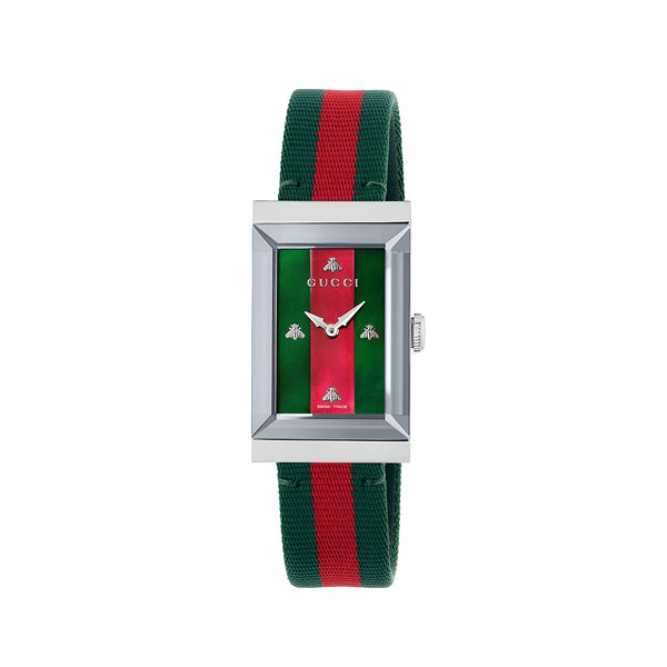 Gucci G-Frame Mother of Pearl Dial Two Tone Nylon Strap Watch For Women - YA147404