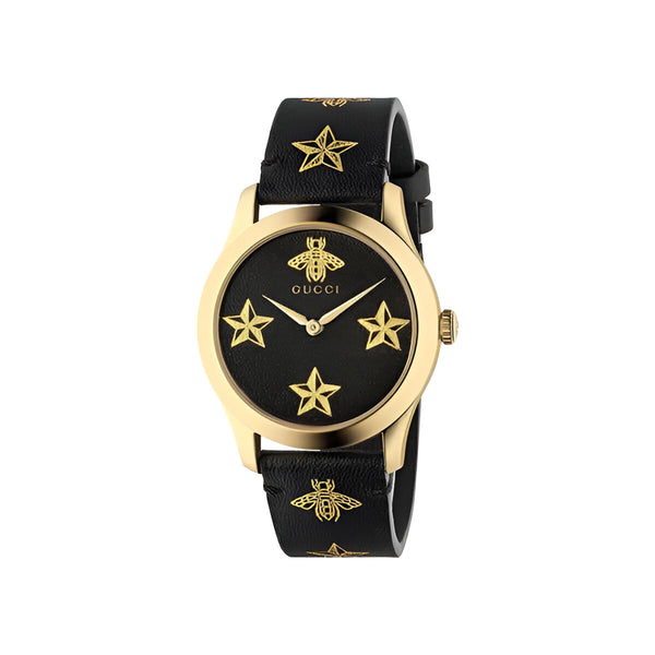 Gucci G-Timeless Black Dial Black Leather Strap Watch For Women - YA1264055