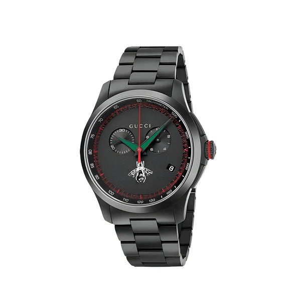 Gucci G-Timeless Chronograph Black Dial Black Steel Strap Watch For Men - YA126269