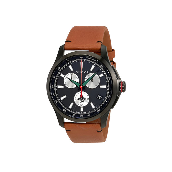 Gucci G-Timeless Chronograph Black Dial Brown Leather Strap Watch For Men - YA126271