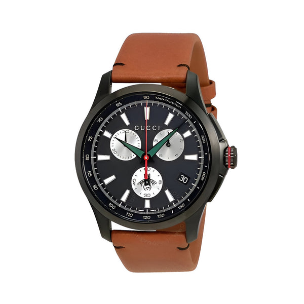 Gucci G-Timeless Chronograph Black Dial Brown Leather Strap Watch For Men - YA126271