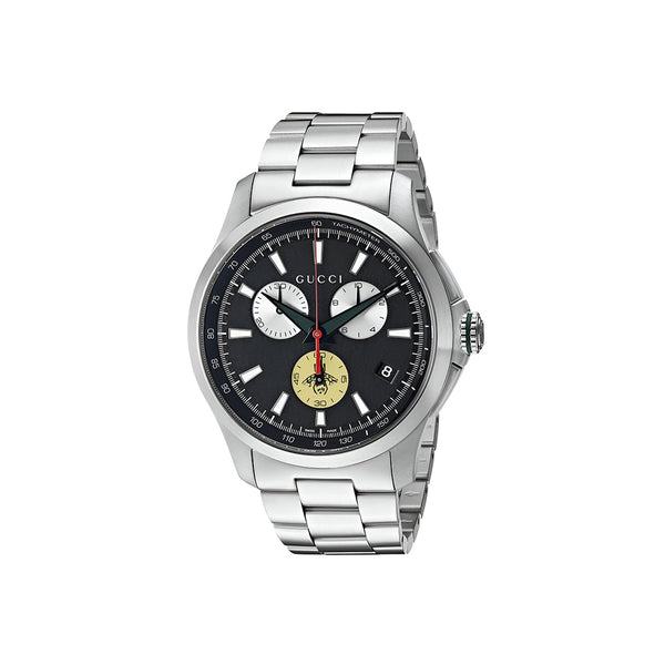 Gucci G-Timeless Chronograph Black Dial Silver Steel Strap Watch For Men - YA126267