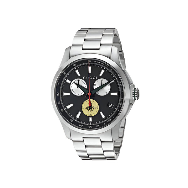 Gucci G-Timeless Chronograph Black Dial Silver Steel Strap Watch For Men - YA126267