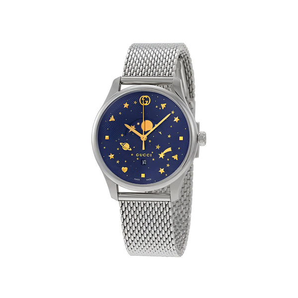 Gucci G-Timeless Motifs Moon Phase Blue Dial Silver Mesh Bracelet Watch For Men - YA126328