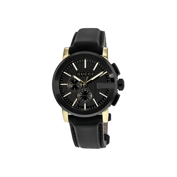 Gucci G Chrono Black Dial Black Leather Strap Watch For Men - YA101203
