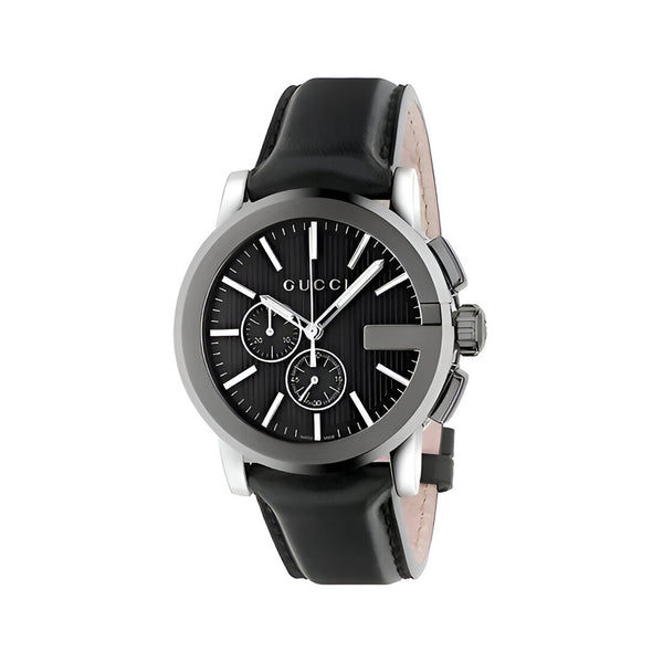 Gucci G Chrono Black Dial Black Leather Strap Watch For Men - YA101205