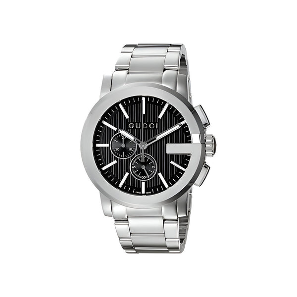 Gucci G Chrono Black Dial Silver Steel Strap Watch For Men - YA101204