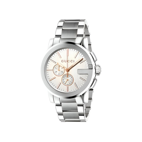 Gucci G Chrono Chronograph Silver Dial Silver Steel Strap Watch For Men - YA101201