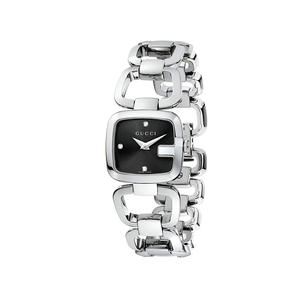 Gucci G Diamonds Black Dial Silver Steel Strap Watch For Women - YA125509