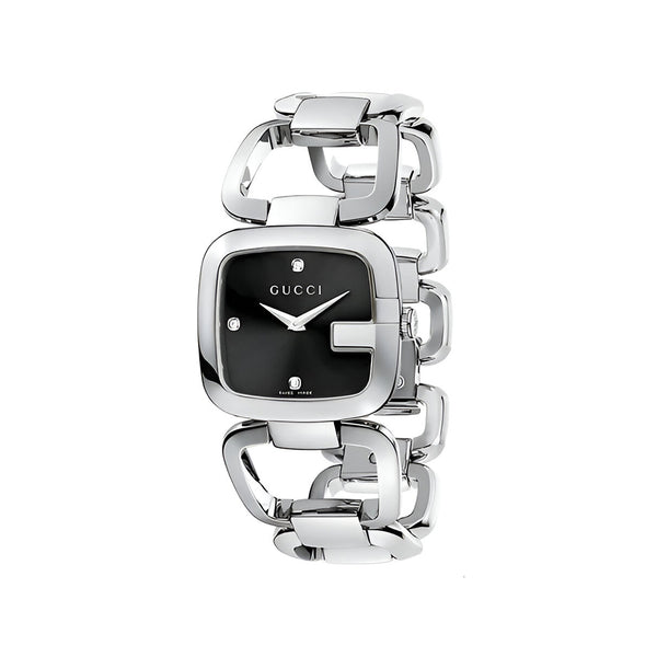 Gucci G Gucci Diamonds Black Dial Silver Steel Strap Watch For Women - YA125406