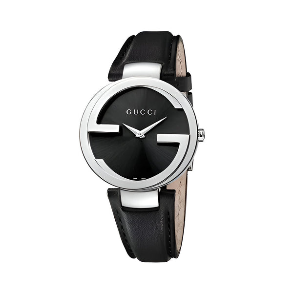 Gucci G Interlocking Black Dial Black Leather Strap Watch For Women - YA133301