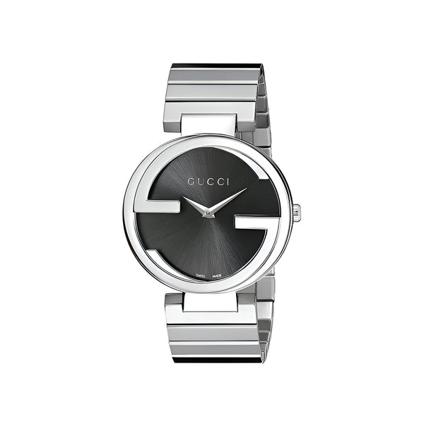 Gucci G Interlocking Black Dial Silver Steel Strap Watch For Women - YA133307