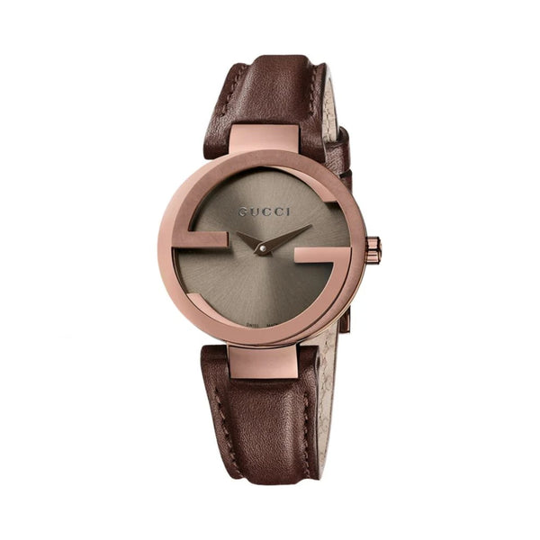 Gucci G Interlocking Brown Dial Brown Leather Strap Watch For Women - YA133504
