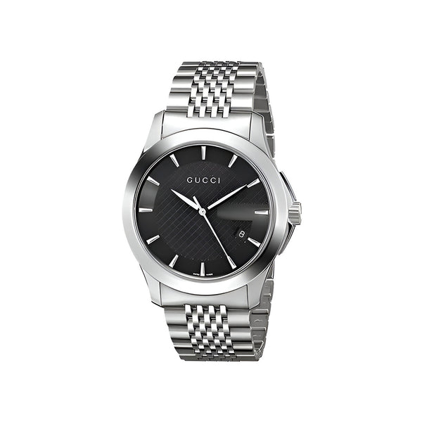 Gucci G Timeless Black Dial Silver Steel Strap Watch For Men - YA126402