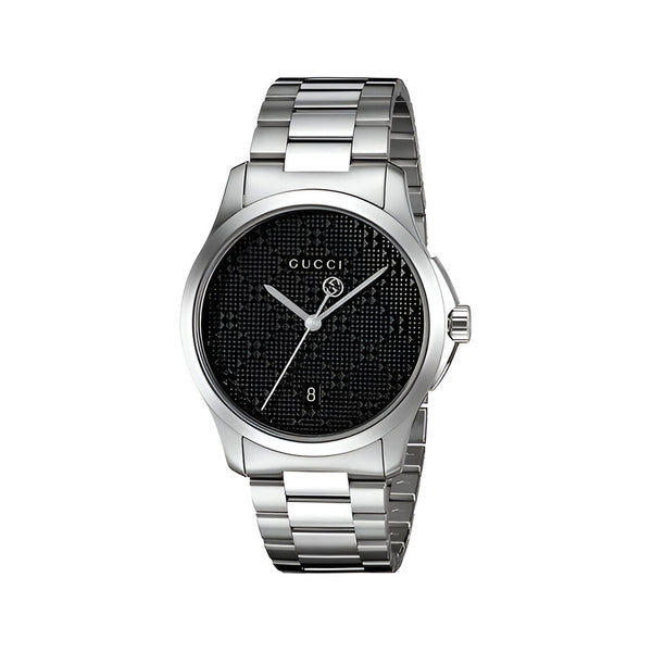 Gucci G Timeless Black Dial Silver Steel Strap Watch For Men - YA126460