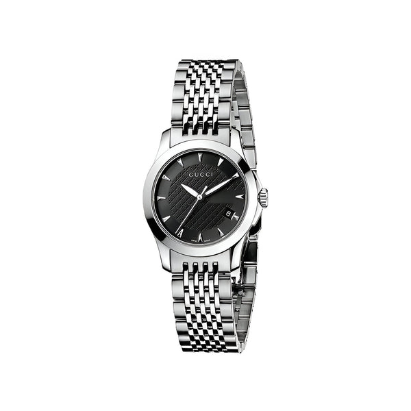 Gucci G Timeless Black Dial Silver Steel Strap Watch For Women - YA126502