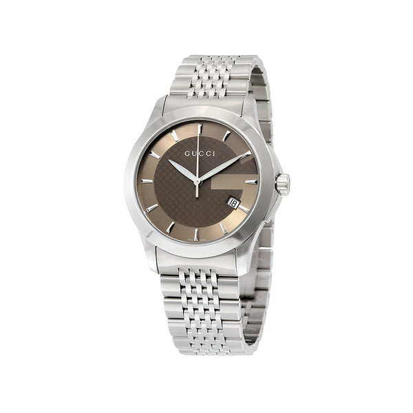 Gucci G Timeless Brown Dial Silver Steel Strap Watch For Men - YA126406