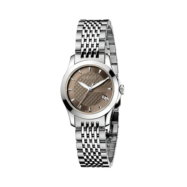 Gucci G Timeless Brown Dial Silver Steel Strap Watch For Women - YA126503
