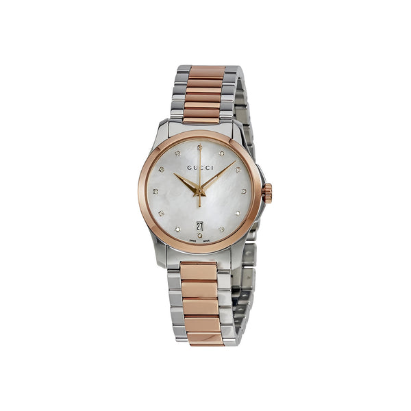 Gucci G Timeless Diamonds Mother of Pearl Dial Two Tone Steel Strap Watch For Women - YA126544
