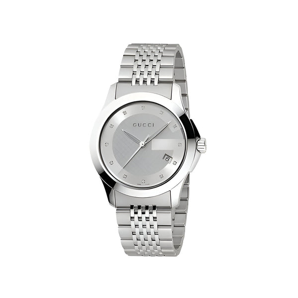 Gucci G Timeless Diamonds Silver Dial Silver Steel Strap Watch For Men - YA126404