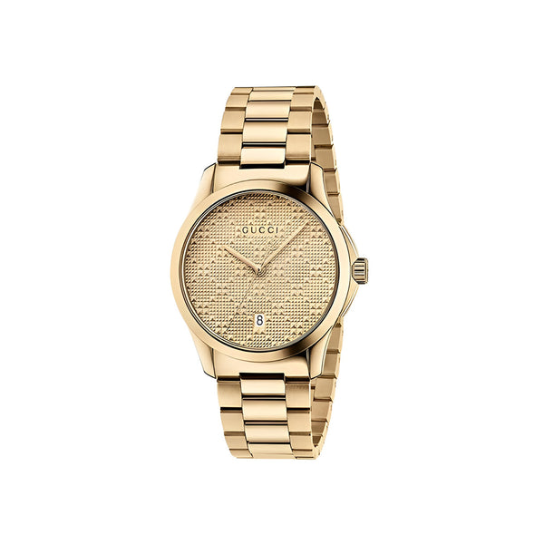 Gucci G Timeless Gold Dial Gold Steel Strap Watch For Women - YA126553