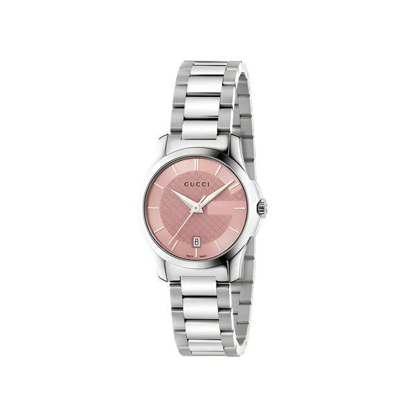 Gucci G Timeless Pink Dial Silver Steel Strap Watch For Women - YA126524