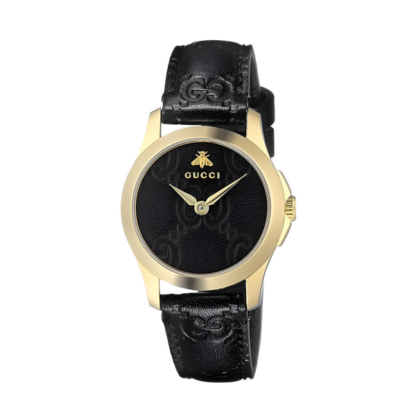 Gucci G Timeless Quartz Black Dial Black Leather Strap Watch For Women - YA126581A