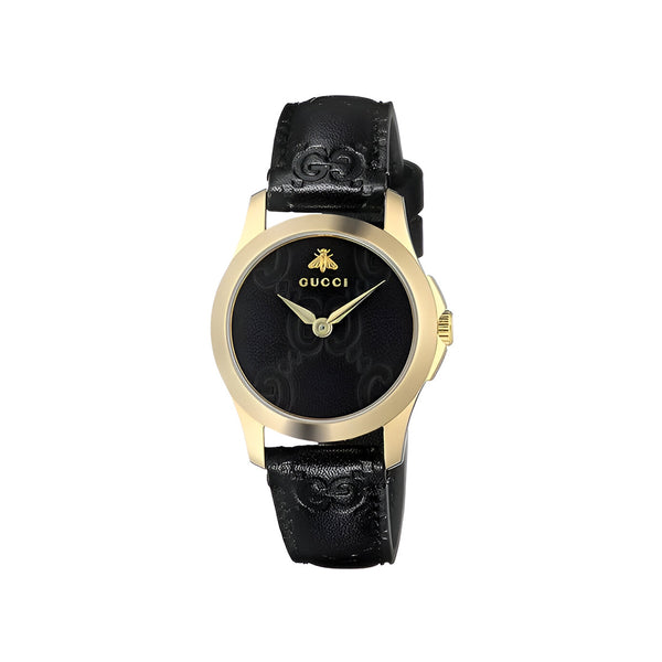 Gucci G Timeless Quartz Black Dial Black Leather Strap Watch For Women - YA126581A