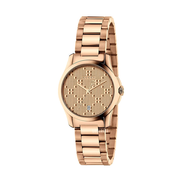 Gucci G Timeless Quartz Rose Gold Dial Rose Gold Steel Strap Watch For Women - YA126567