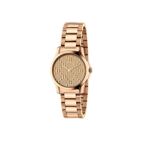 Gucci G Timeless Quartz Rose Gold Dial Rose Gold Steel Strap Watch For Women - YA126567