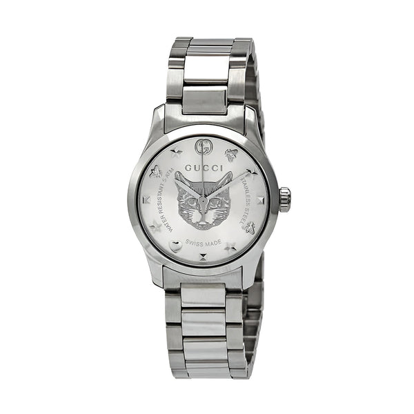 Gucci G Timeless Quartz Silver Dial Silver Steel Strap Watch For Women - YA126595