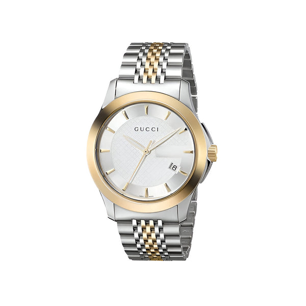 Gucci G Timeless Silver Dial Two Tone Steel Strap Watch For Men - YA126409