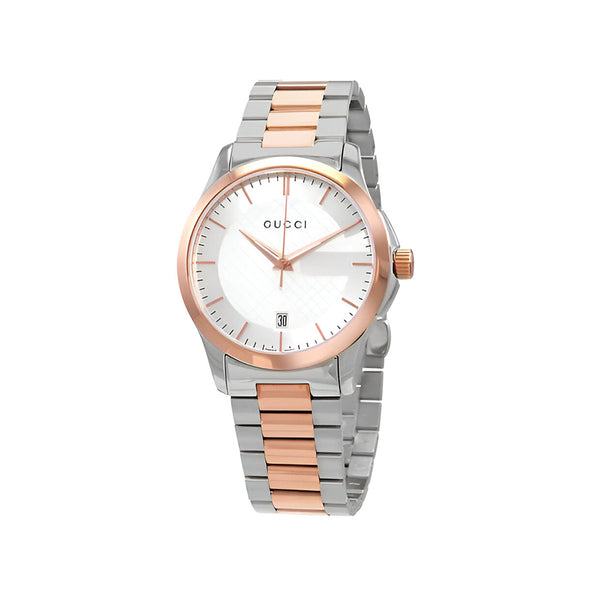 Gucci G Timeless Silver Dial Two Tone Steel Strap Watch For Men - YA126473