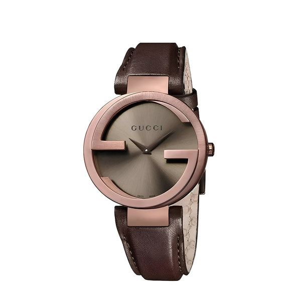 Gucci Interlocking Brown Dial Brown Leather Strap Watch For Women - YA133309