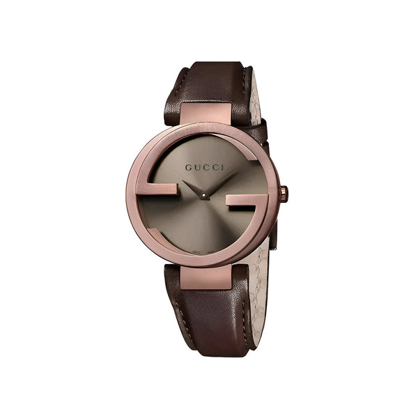 Gucci Interlocking Brown Dial Brown Leather Strap Watch For Women - YA133309