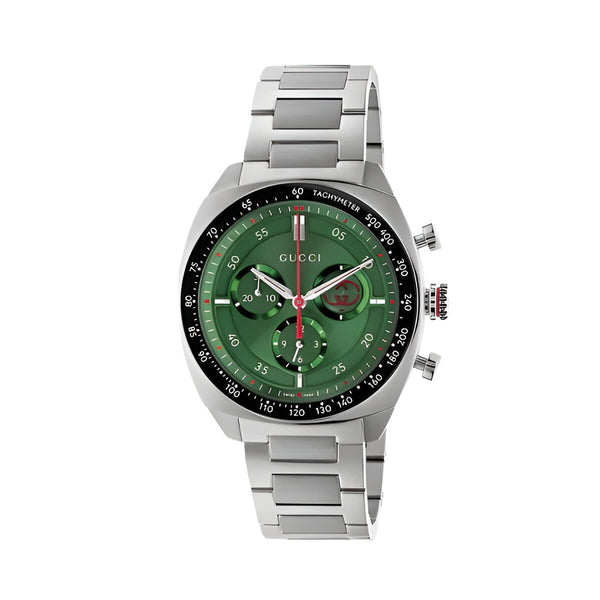 Gucci Interlocking Silver Stainless Steel Green Dial Chronograph Quartz Watch for Men - YA142318