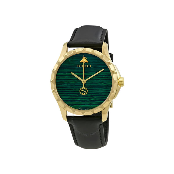 Gucci Le Marche Des Merveilles Quartz Green Dial Black Leather Strap Watch For Women - YA126463
