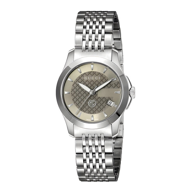 Gucci Women’s Swiss Made Quartz Silver Stainless Steel Brown Dial 27mm Watch YA1265007