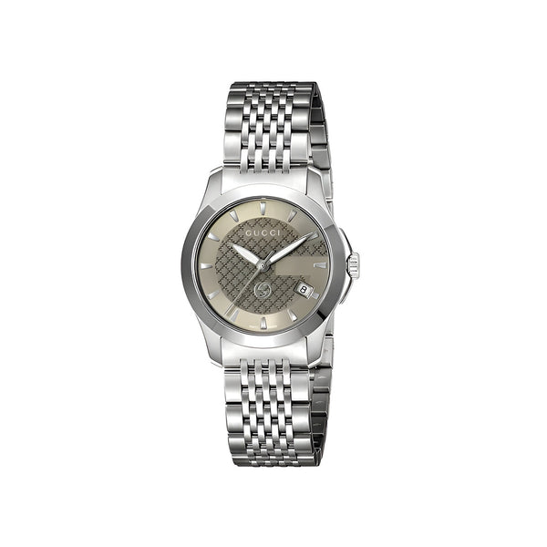 Gucci Women’s Swiss Made Quartz Silver Stainless Steel Brown Dial 27mm Watch YA1265007