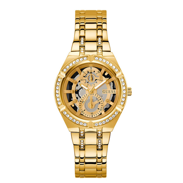 Guess Allara Quartz Gold Dial Gold Steel Strap Watch For Women - GW0604L2