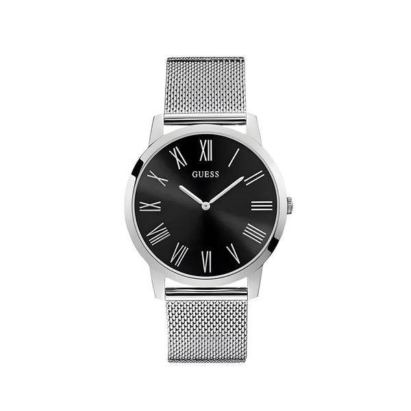 Guess Analog Black Dial Silver Mesh Bracelet Watch for Men - W1263G1