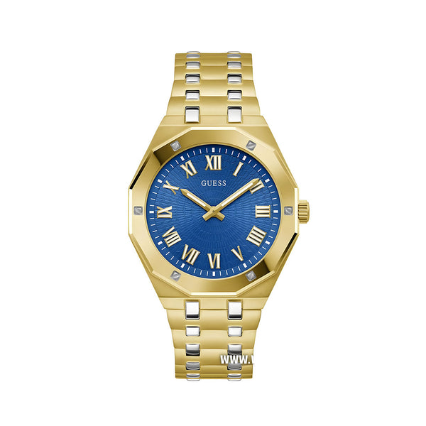 Guess Asset Quartz Blue Dial Gold Steel Strap Watch For Men - GW0575G6
