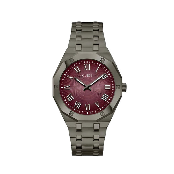 Guess Asset Quartz Red Dial Black Steel Strap Watch For Men - GW0575G5