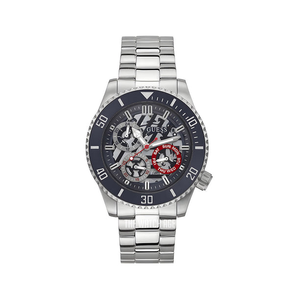 Guess Axle Multifunction Black Dial Silver Steel Strap Watch For Men - GW0488G1