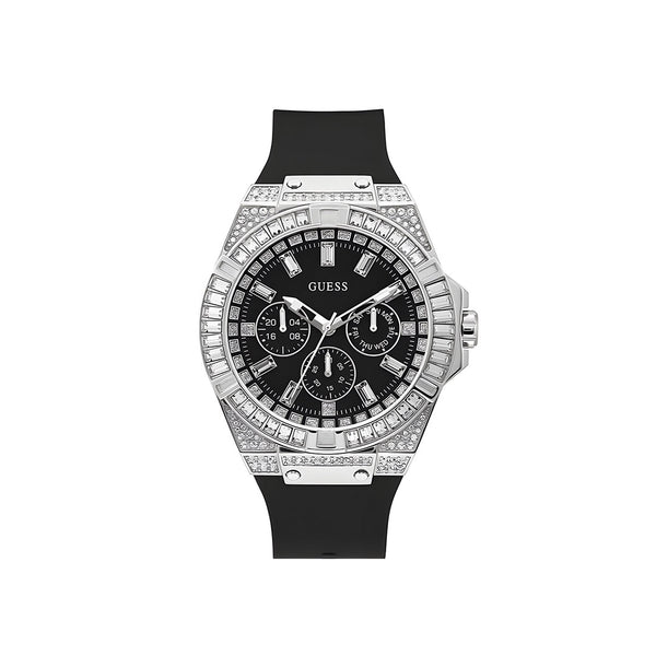 Guess Baguette Crystals Black Dial Black Silicone Strap Watch For Men - GW0208G1