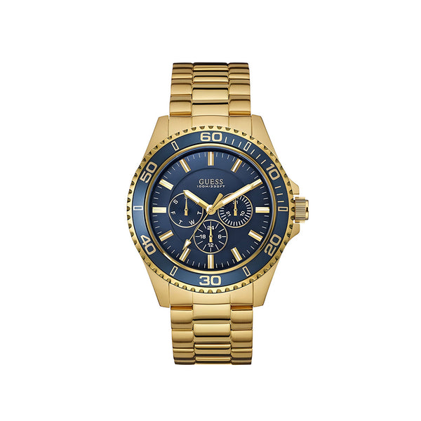 Guess Chaser Multifunction Blue Dial Gold Steel Strap Watch for Men - W0172G5