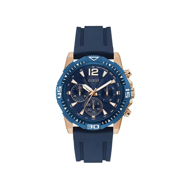 Guess Commander Blue Dial Blue Rubber Strap Watch for Men - GW0211G4