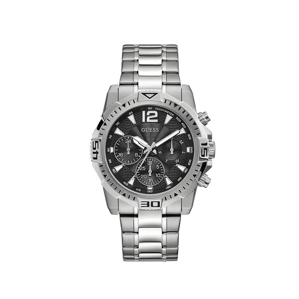 Guess Commander Chronograph Black Dial Silver Steel Strap Watch for Men - GW0056G1
