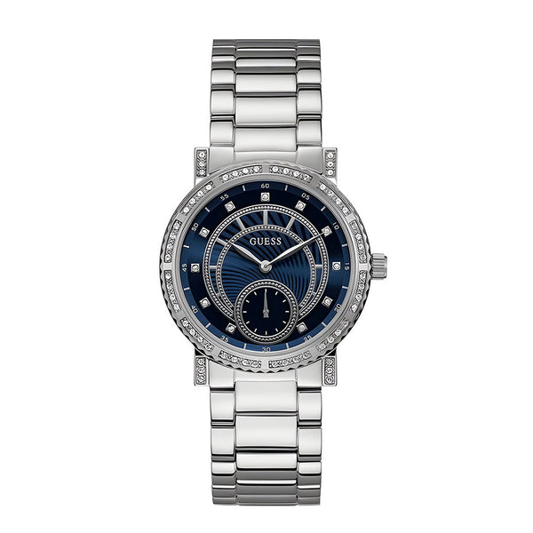 Guess Constellation Blue Dial Steel Belt with Silver Color Watch For Women-W1006L1