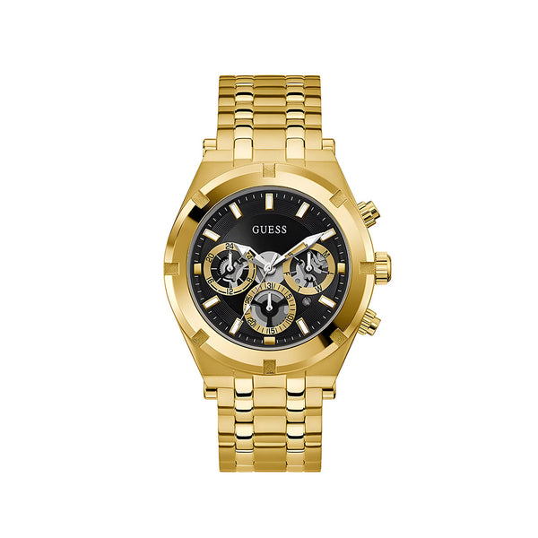 Guess Continental Black Dial Gold Steel Strap Watch for Men - GW0260G2